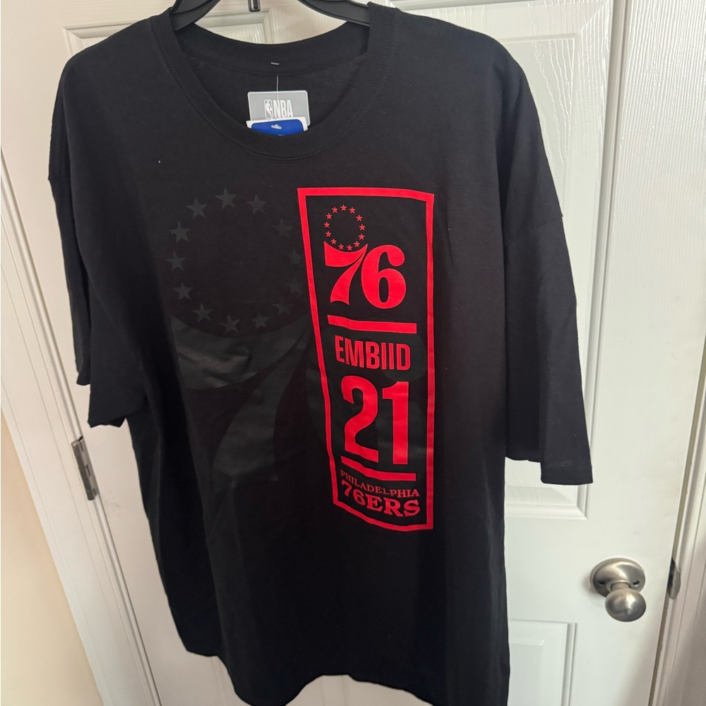 NBA Men's Joel Embiid Philadelphia 76ers T Shirt  Black And Red 2XL $25 NWT